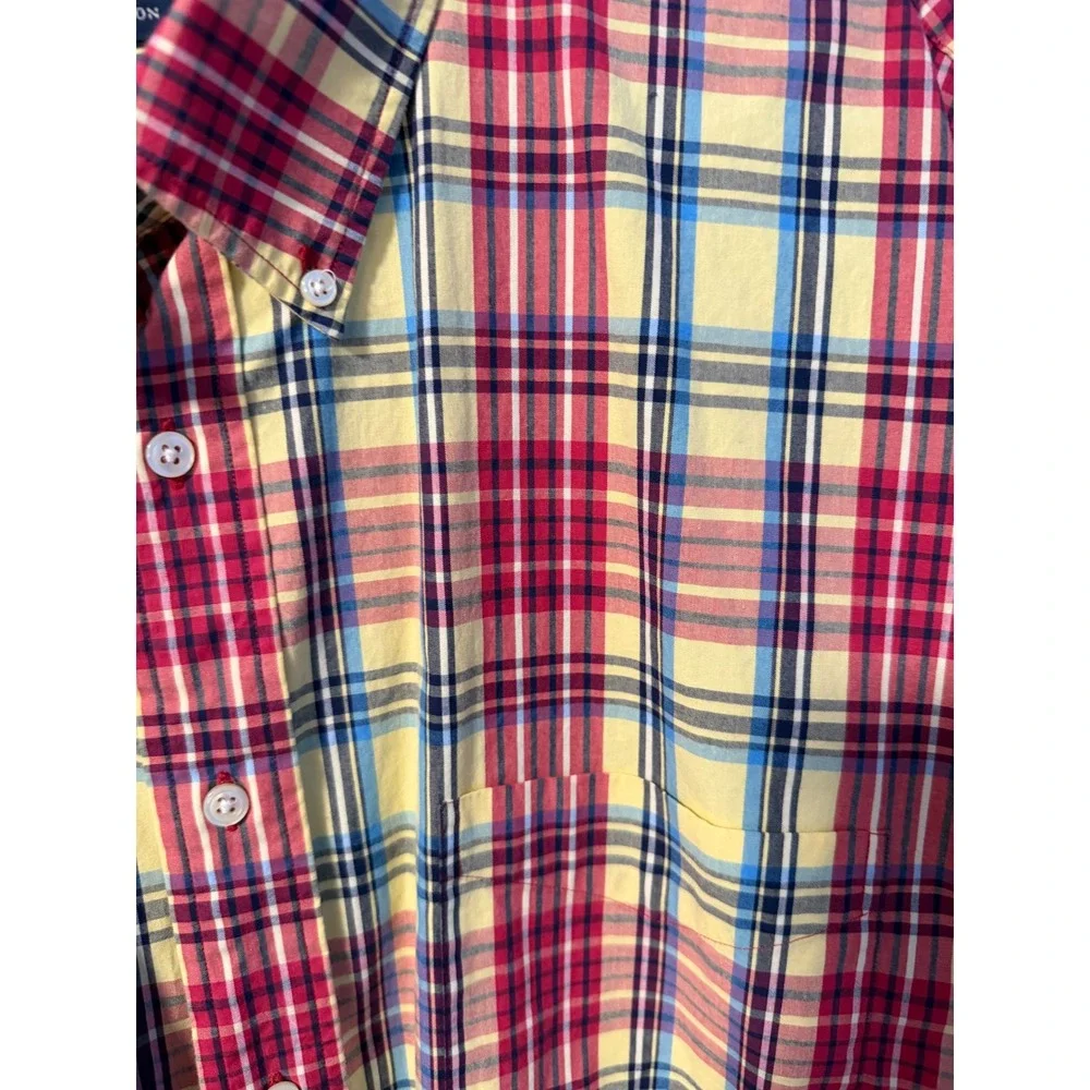 Daniel Cremieux Button Down Mens XL Yellow Plaid Short Sleeve